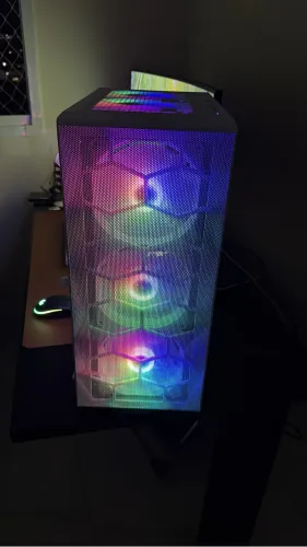 Gabinete Montech X3 MESH, Mid Tower, White, ATX, Com 5 Fans Rainbow, Vidro Temperado