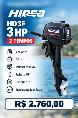 Motor de Popa Hidea 3 HP 2 tempos Novo - HD3F