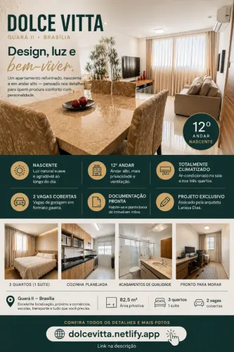 Apto. Exclusivo Dolce Vitta, Guará II, R$ 965mil, 82,5 m², 3 Quartos, 1 Suíte, 2 Vagas S1