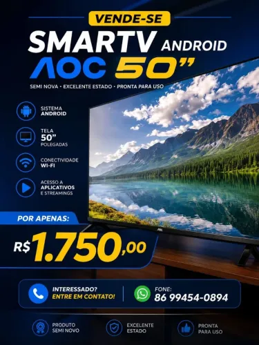 Tv Android 4K AOC Rokutv 50 polegadas semi nova