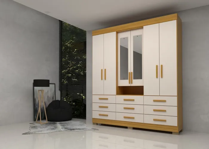 Guarda Roupa Débora ACP 100% MDF, 06 Portas e 09 Gavetas - Entrega Imediata;