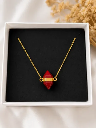 Pulseira Biterminada Pedra Natural Vermelha Folheada a Ouro