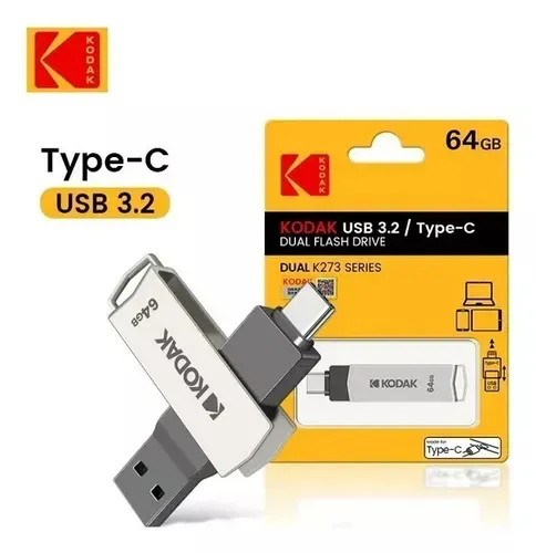 Flash Pen Drive 64gb Metal Dual Kodak Usb 3.2 & Usb Tipo C Celular