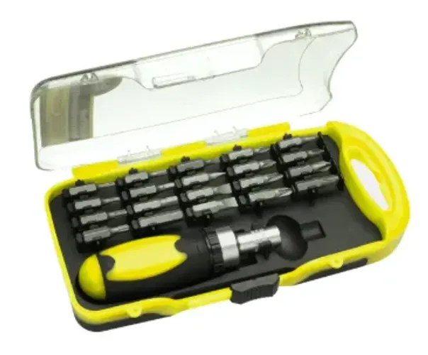 KIT DE CHAVE DE FENDA C/21 PÇS C/CATRACA E VARIOS TIPOS DE BITS - NOVO
