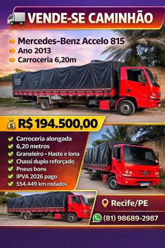 Caminhão Acello 815 carroceria 6,20 com graneleiro