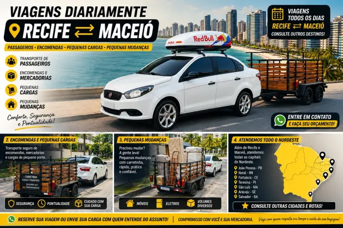 Viagens Recife X Maceió | Passageiros, Encomendas e Cargas