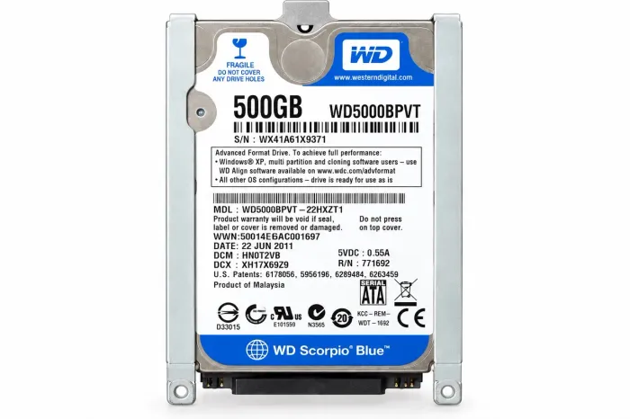 HD Interno de Notebook da Western Digital (WD) de 500GB, modelo WD5000BPVT.