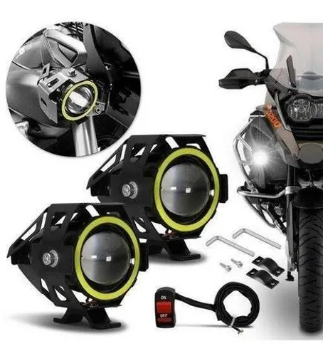 Par Farol de Milha Led Moto Universal Angel Eyes U7 6000k 20w - Luz Branca