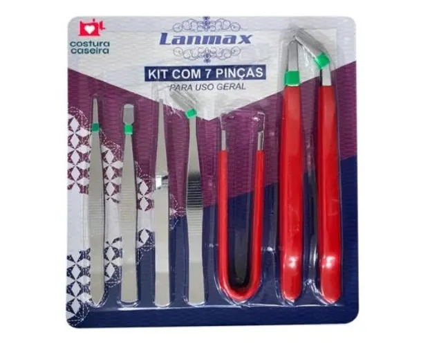 Kit 7 pinças para eletrônica, artesanato, costura, etc