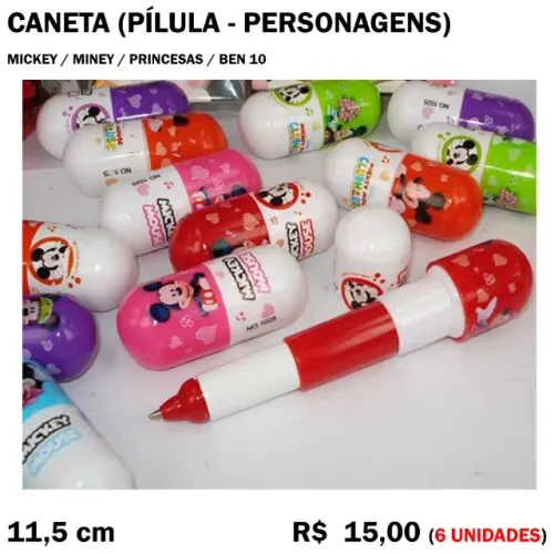Caneta Disney Pílula Retrátil - 6 Unidades