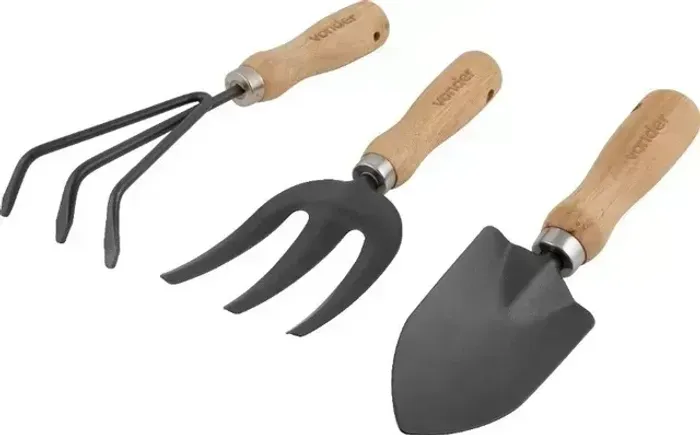 Conjunto para jardim com 3 peças, cabo em madeira