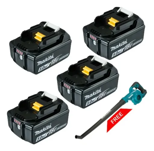  SOPRADOR DE FOLHA A BATERIA 18V COM 4 BATERIAS 18V 5AH BL1850B MAKITA 