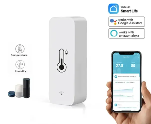 Sensor Temperatura e umidade Smart, compatível Alexa e Google Assistente
