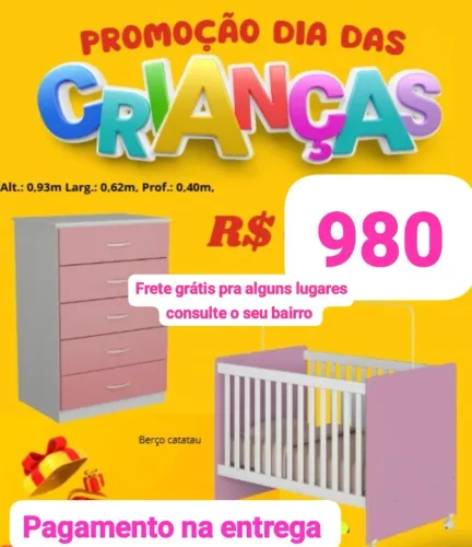Kit Bebê - Cômoda + Berço Rosa