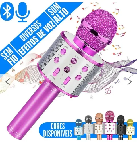 Microfone Karaokê Sem Fio com Diversos Efeitos de Voz