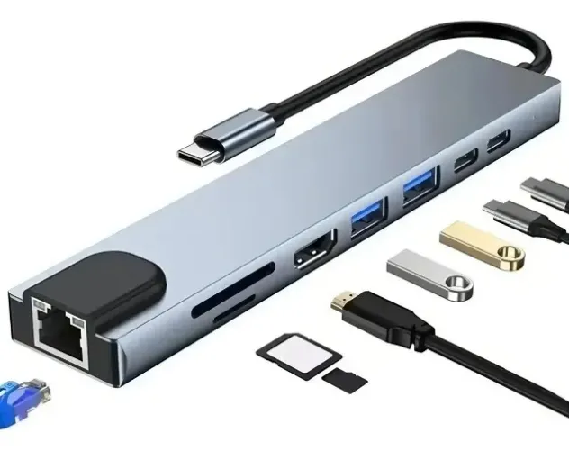 Hub Adaptador Multifuncional 8 Em 1 Usb-c - Hdmi 4k Rj45 Tf Sd -Loja Coimbra Computadores