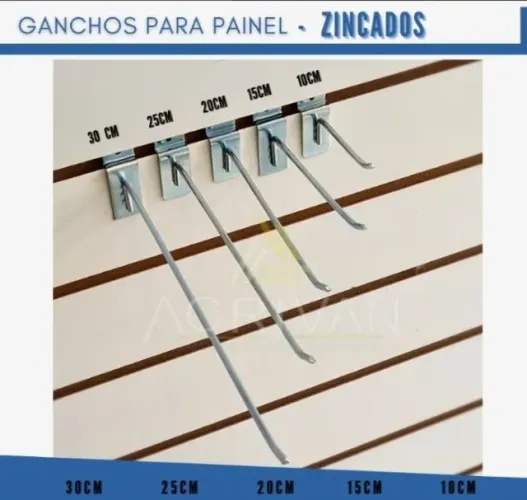 GANCHOS PARA PAINEL CANALETADO 10CM COM 100 UNIDADES ZINCADO