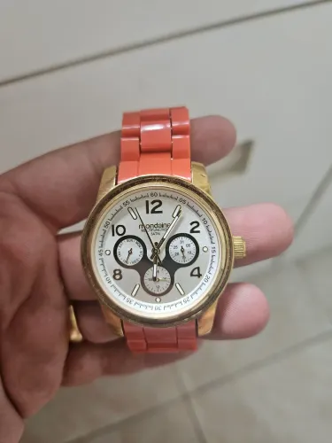 Relógio Mondaine Multifunction Dourado com Pulseira Laranja - Original