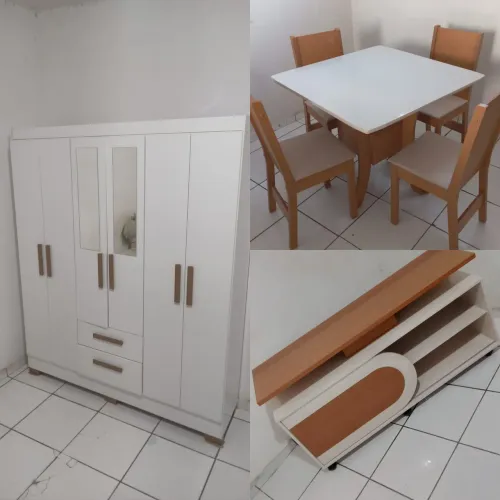 KIT COMPLETO QUARTO E SALA (ARMÁRIO, MESA E RACK) ESTADO DE NOVO
