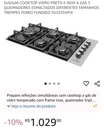 Cooktop Suggar 5 bocas NOVO