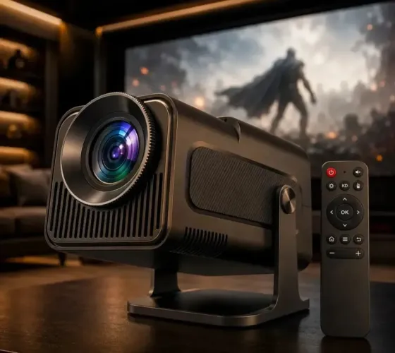 Kit Cinema em Casa Completo: Projetor HY320 Full HD + Tela Gigante 150" + Suporte