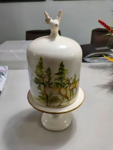 Queijeira / Doceira de Cerâmica com Cervo | Base Pé Alto