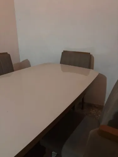 Mesa 6 cadeiras tampo de vidro duplo
