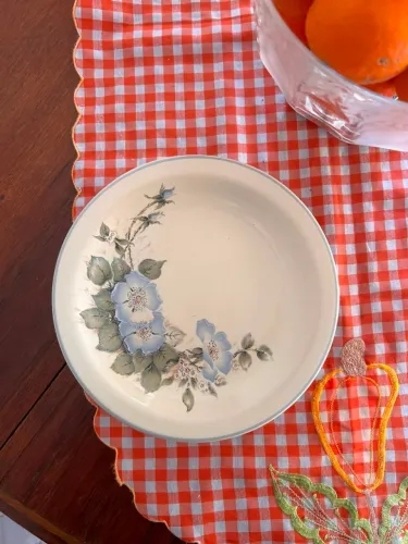 Conjunto de Pratos de Sobremesa em Cerâmica Schmidt "Flores Azuis" - 4 Peças