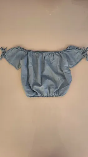 Blusa Cropped Azul Ombro a Ombro com Amarração Cód. Girls