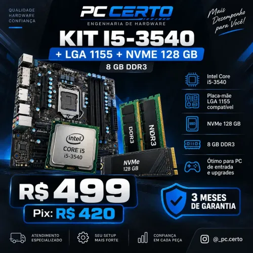 Kit Upgrade Intel i5-3540 + Placa-Mãe LGA 1155 + 8GB RAM + NVMe 128GB