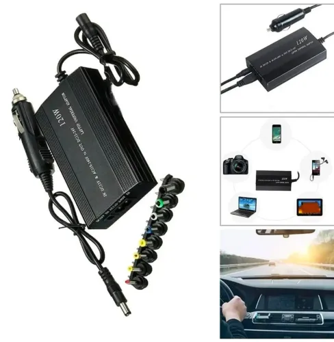 CARREGADOR UNIVERSAL PARA NOTEBOOK 12V-24V 120W, PLUGUE DE ALIMENTAÇÃO, 9 CONECTORES