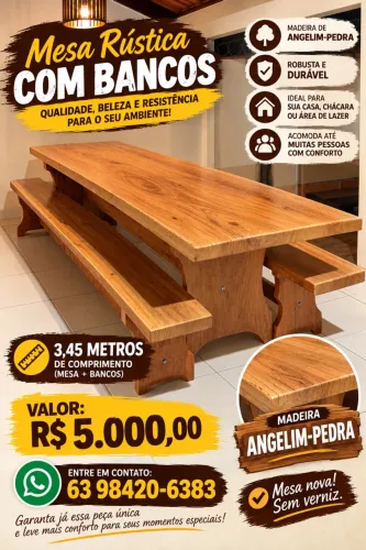 MESA RÚSTICA DE ANGELIM PEDRA