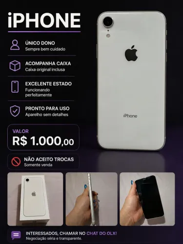 iPhone XR 64GB Branco | Único Dono | Caixa Original | R$ 1.000
