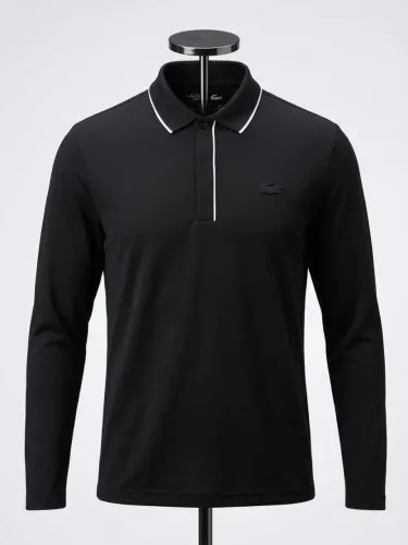 Camisa lacoste manga cumprida, logo emborrachado, regular fit, tecido gelado