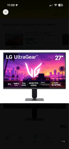 LG UltraGear Monitor Gamer 27" IPS, 144Hz Nativo, 1ms (MBR), Full HD (1920x1080),