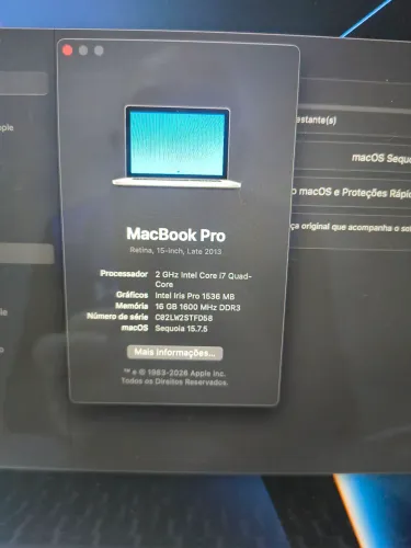 MacBook I7 A1398 Já com sistema atualizado. SEQUOIA