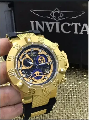 Relógio Invcta 18526 Subaqua Noma 3 Skeleton Gold Azul Banhado a Ouro 18k