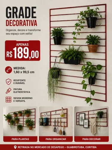 GRADE DECORATIVA DE METAL - ORGANIZE E DECORE COM CRIATIVIDADE