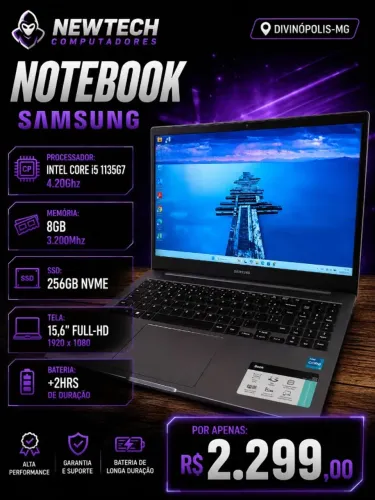 Notebook Samsung i5 11ª Ger / Mem 8Gb / SSD 256Gb Nvme / Tela 15.6" FullHD (aceito cartão)