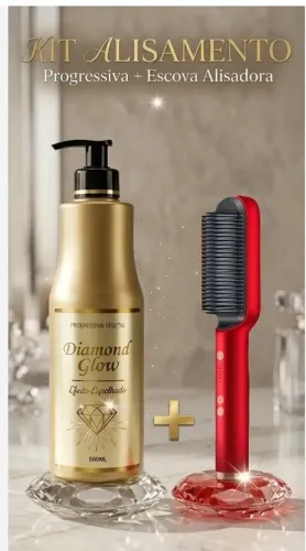 Kit Alisamento progressiva+escova Diamond Glow com efeito espelhado