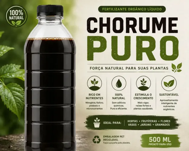 Chorume fertilizante orgânico líquido concentrado e filtrado - 500ml