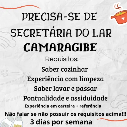 Vaga para Secretária do lar (3 dias)