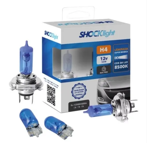 Par de Lampada H4 Super Branca para Farol + Par de Lâmpada Pingão T10 Super Branca