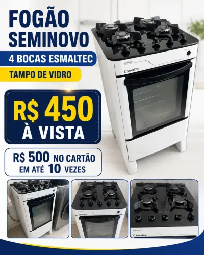 Fogão Seminovo 4 boca Esmaltec - Tampo de vidro