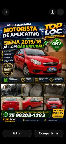Aluguel de carros para aplicativo 