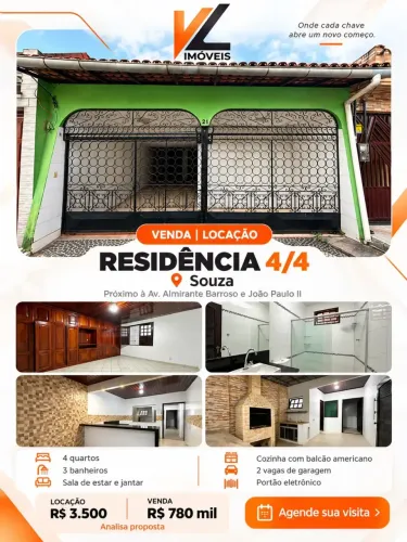 Ampla Casa entre Almirante e João Paulo II no Bairro do Souza