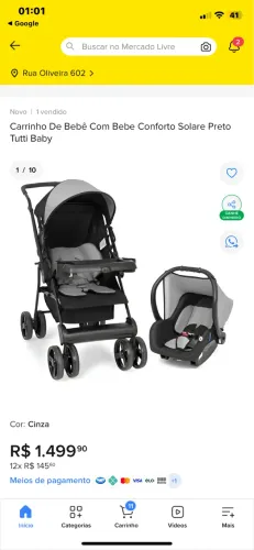 Carrinho e bebê conforto tutti baby