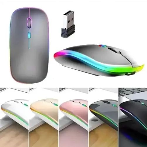 Mouse Sem Fio Recarregável com LED RGB, Clique Silencioso, 2,4 GHz, Ergonômico, para Gamer