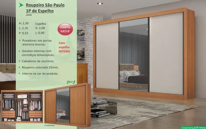 Guarda Roupa São Paulo MDF 2,76m