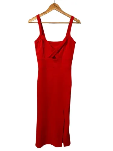 Vestido Midi Vermelho Tubinho Com Fenda (Novo)